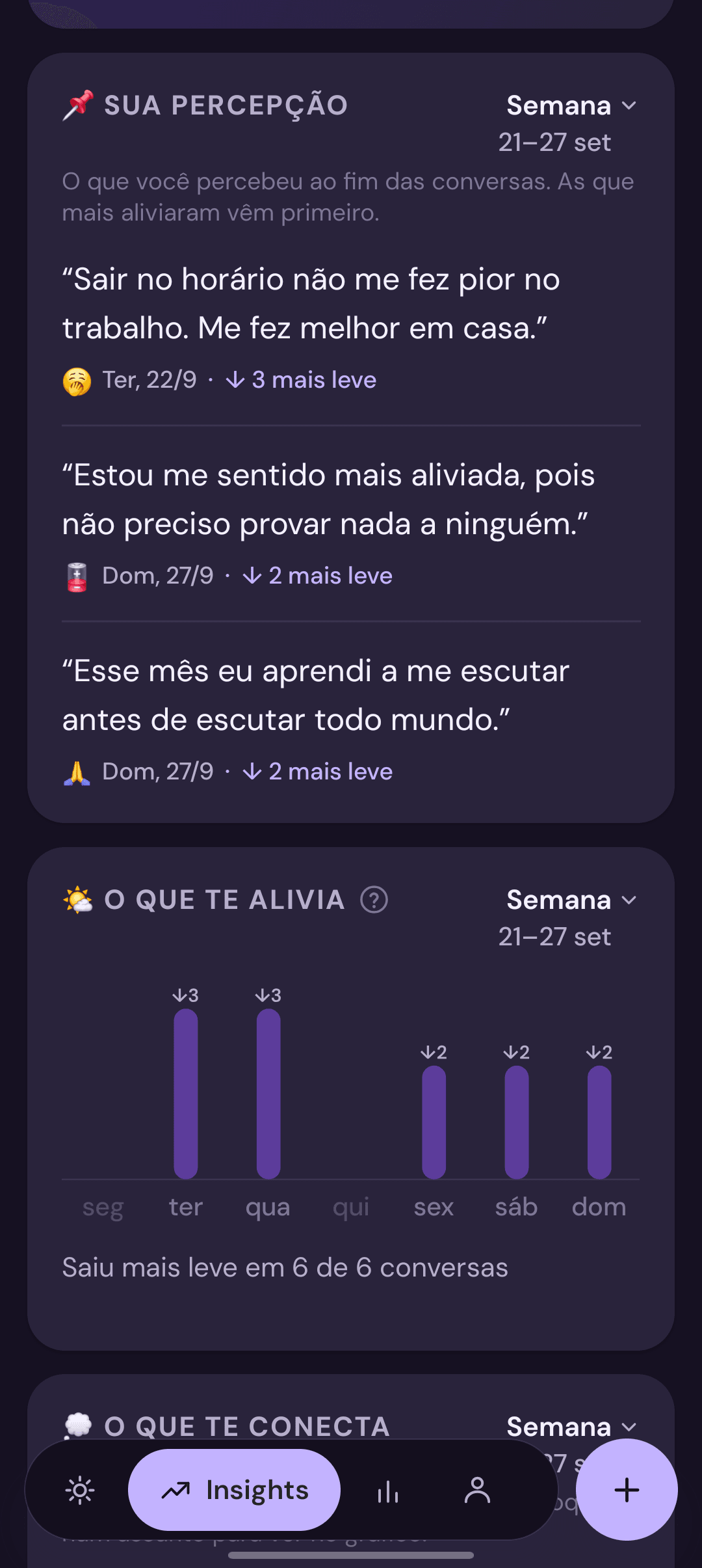 Tela do app Lurea: Insights
