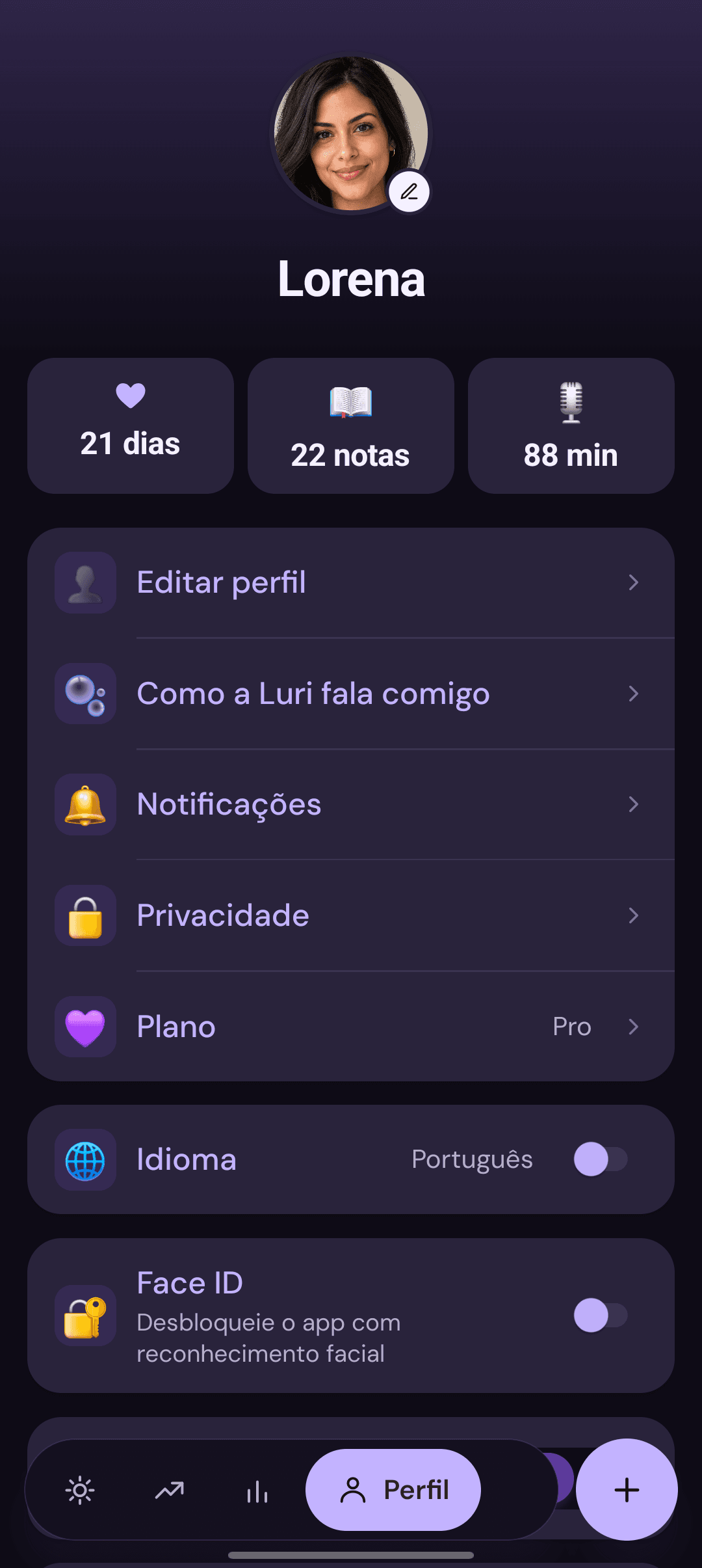 Tela do app Lurea: Perfil