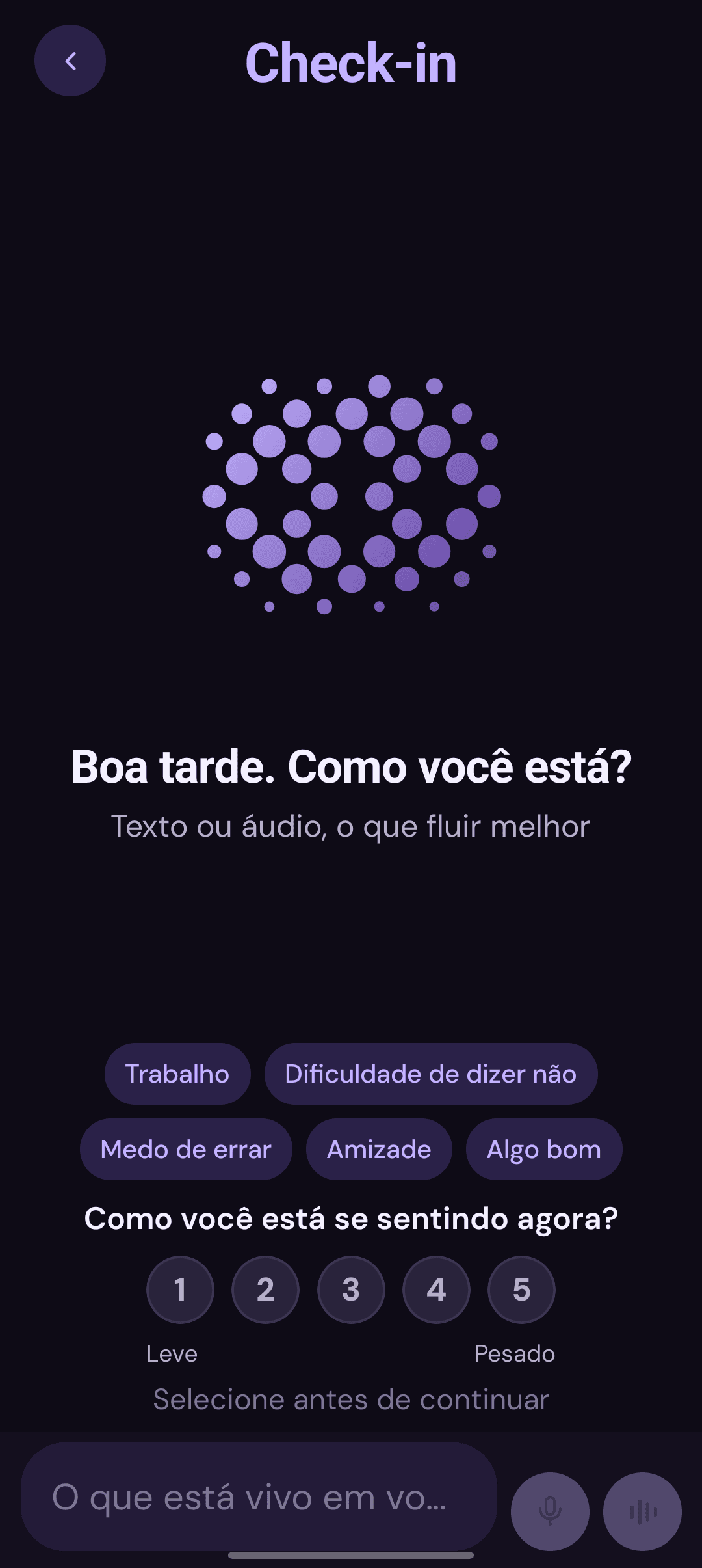 Tela do app Lurea: Check-in