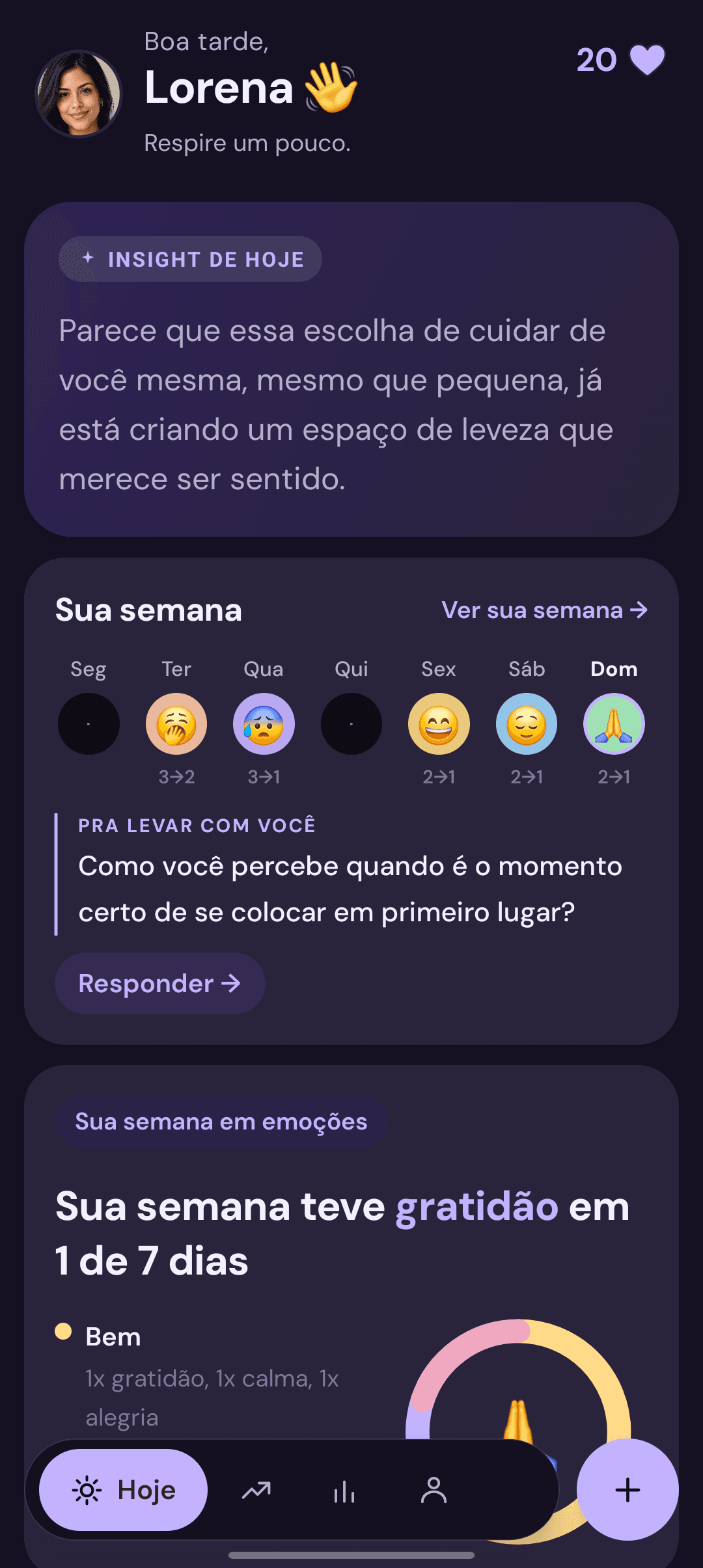 Tela do app Lurea: Hoje